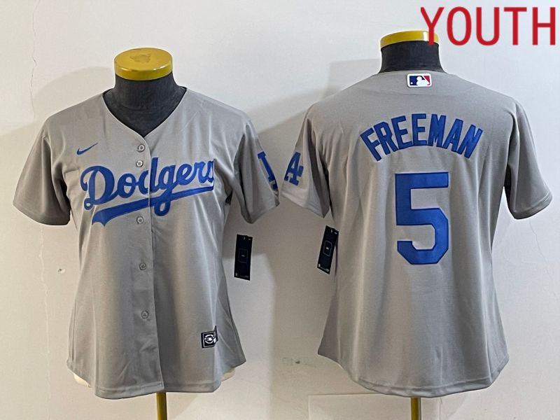 Youth Los Angeles Dodgers 5 Freeman Grey Nike Game MLB Jersey style 4